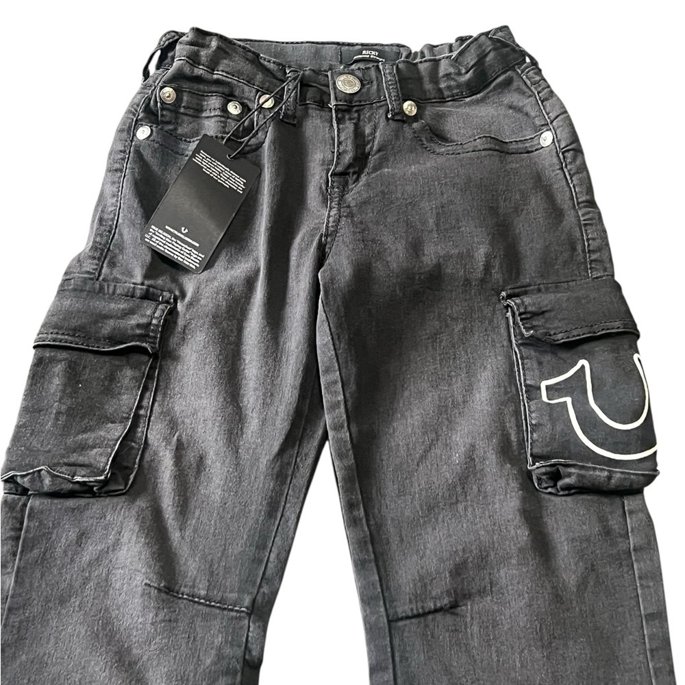True Religion NWT Ricky relaxed straight cargo jeans in black adjustable waist - Picture 3 of 11